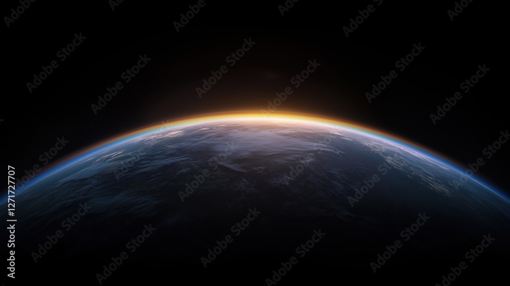 Fototapeta premium A stunning view of the Earth’s horizon illuminated by the rising sun against a black background.