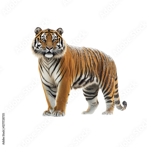 Majestic Siberian Tiger in Winter Wonderland - Isolated on White Background