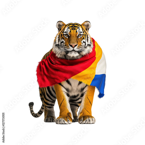 Majestic Siberian Tiger Draped in Vibrant Flag Colors