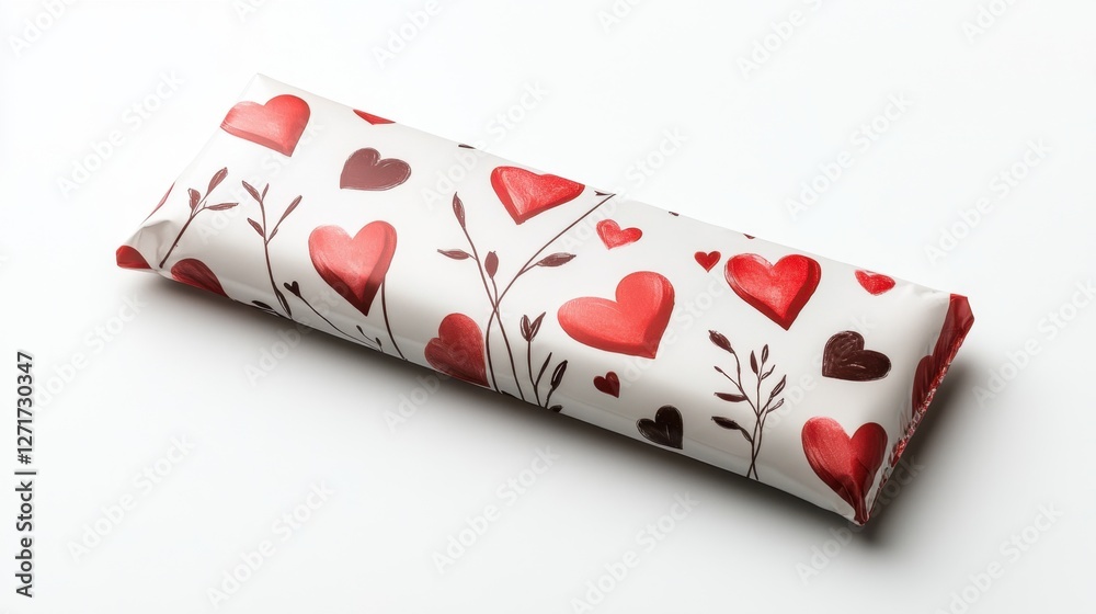 White box decorated with red hearts on a plain background for gifting or decoration purposes