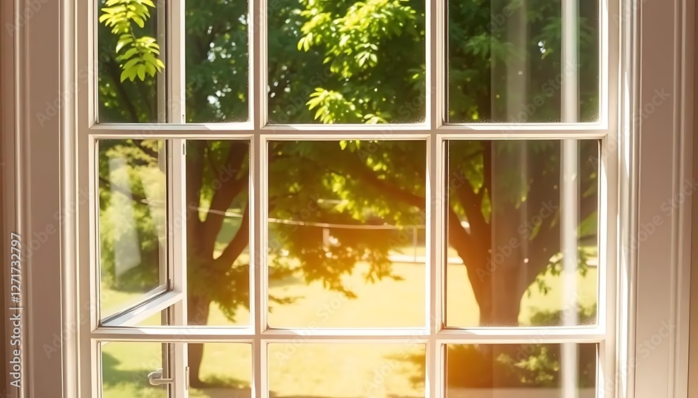Naklejka premium Modern residential window installation design, interior home construction with contemporary frame elements, professional renovation service