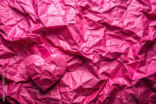 Crumpled Paper Texture Valentine's Day Abstract Pink Background with Copy Space