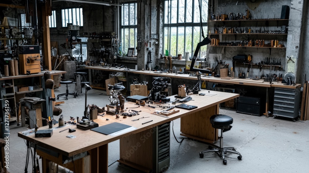 Naklejka premium Creative workshop for traditional and modern makers urban space craft environment artisan viewpoint