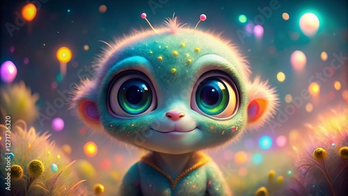 Cute Alien Big Eyes Smiling Long Exposure Fantasy Stock Photo