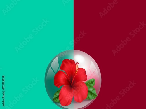 Flower in bubbles with a beautiful and colorful background for your work.Flowers in bubbles like louts, Lili, Hibiscus, Aloe Vera, purple Lili etc