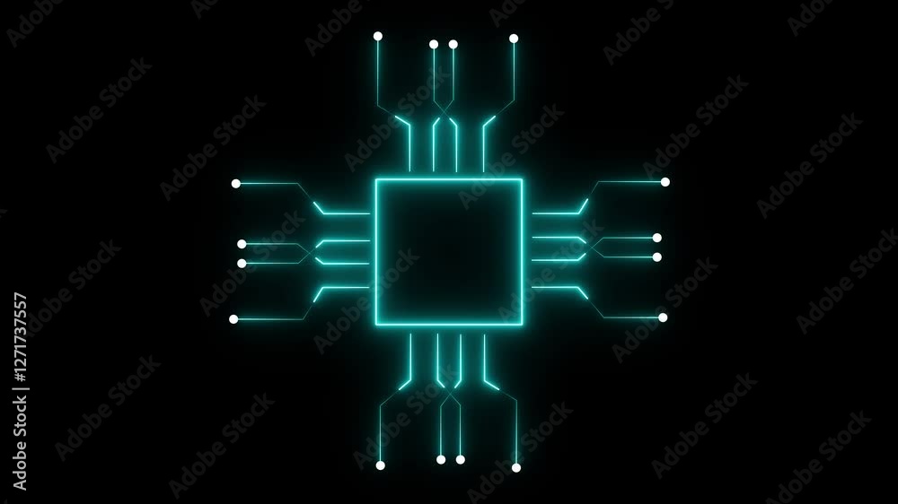 Concept animation of turning on of CPU microprocessor in motherboard ...