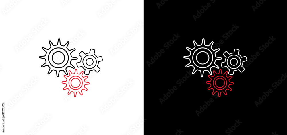 Fototapeta premium Outline black white round cogwheels set vector graphic. Gears set illustration to use for technology, business, mechanics, engineering projects. 