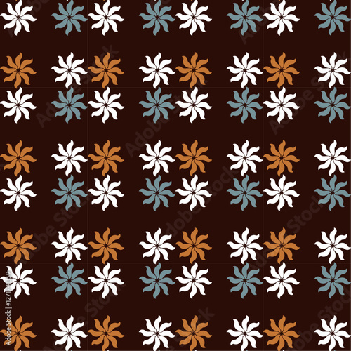 The modern flowers seamless geometric pattern composed of small squares arranged in a grid. Each square contains wavy lines vector