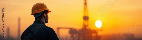Industrial worker overlooking oil drill rig at sunset industry insights and safety practices