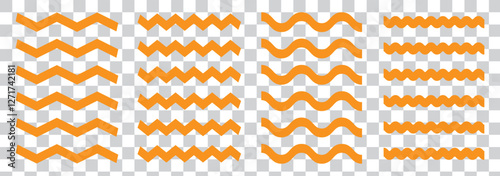 Wave line and wavy zigzag lines. Black curved lines pattern in abstract style. Horizontal geometric decoration element. Vector illustration.