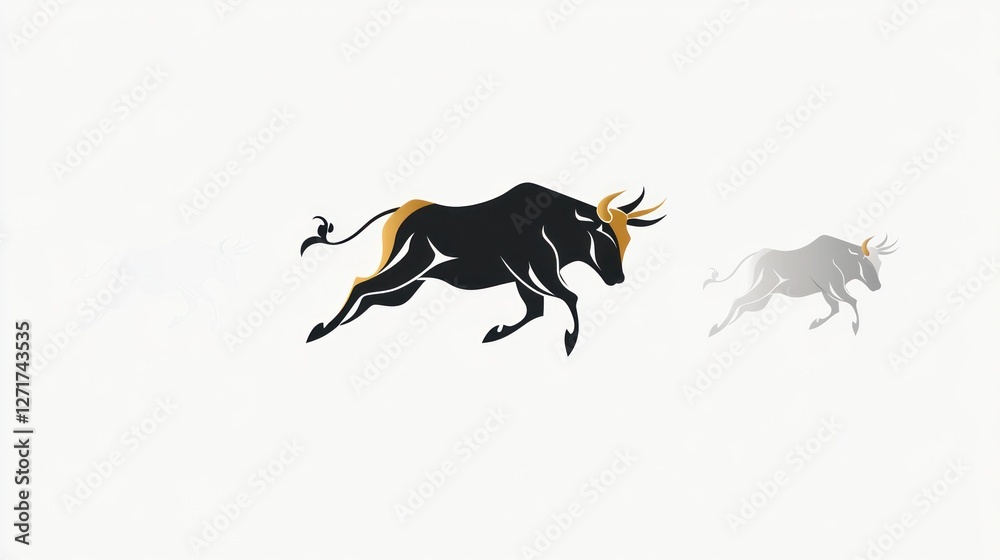 Obraz premium Running bull silhouettes, abstract graphic design, digital art, stock illustration