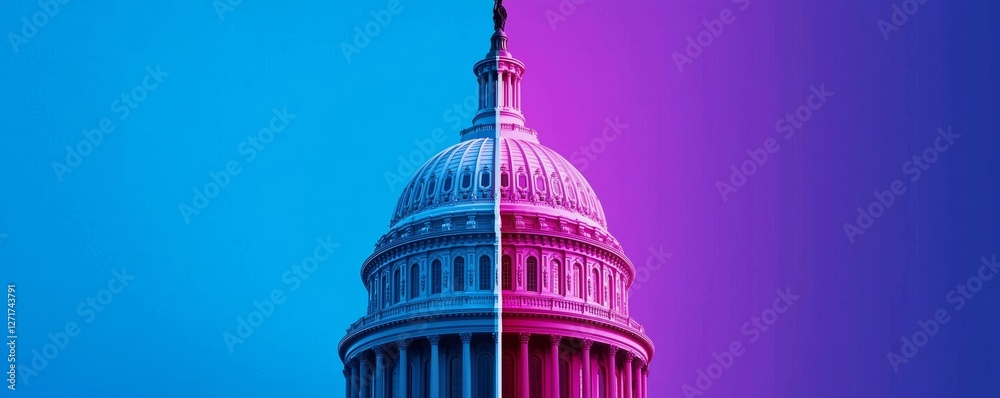 custom made wallpaper toronto digitalThe American flag flutters above a Capitol building split into two vibrant halves, with red and blue lighting amplifying the visual metaphor of division.