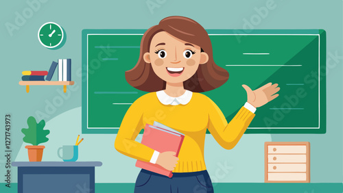 Educator Interacting with Digital Technology in Classroom on Transparent Background