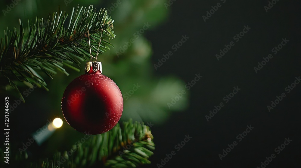 Red Christmas Ornament Hanging on a Christmas Tree Red Christmas Ornament Hanging on a Christmas Tree