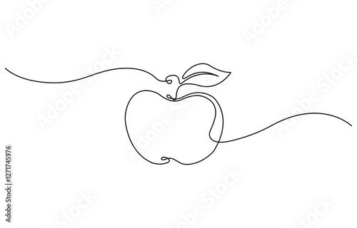 Continuous one line drawing of apple fruit design Vector illustration, simple continuous line drawing of an apple on a uniform white background.