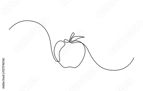 Continuous one line drawing of apple fruit design Vector illustration, simple continuous line drawing of an apple on a uniform white background.