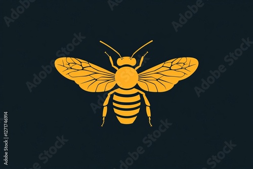 Minimalistic illustration of a single honeybee with detailed wings and body features on a dark background