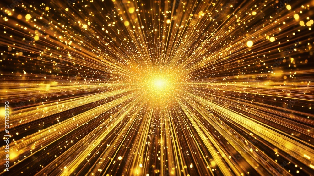 A vibrant golden burst of light with sparkling particles and rays radiating outward. A vibrant golden burst of light with sparkling particles and rays radiating outward.