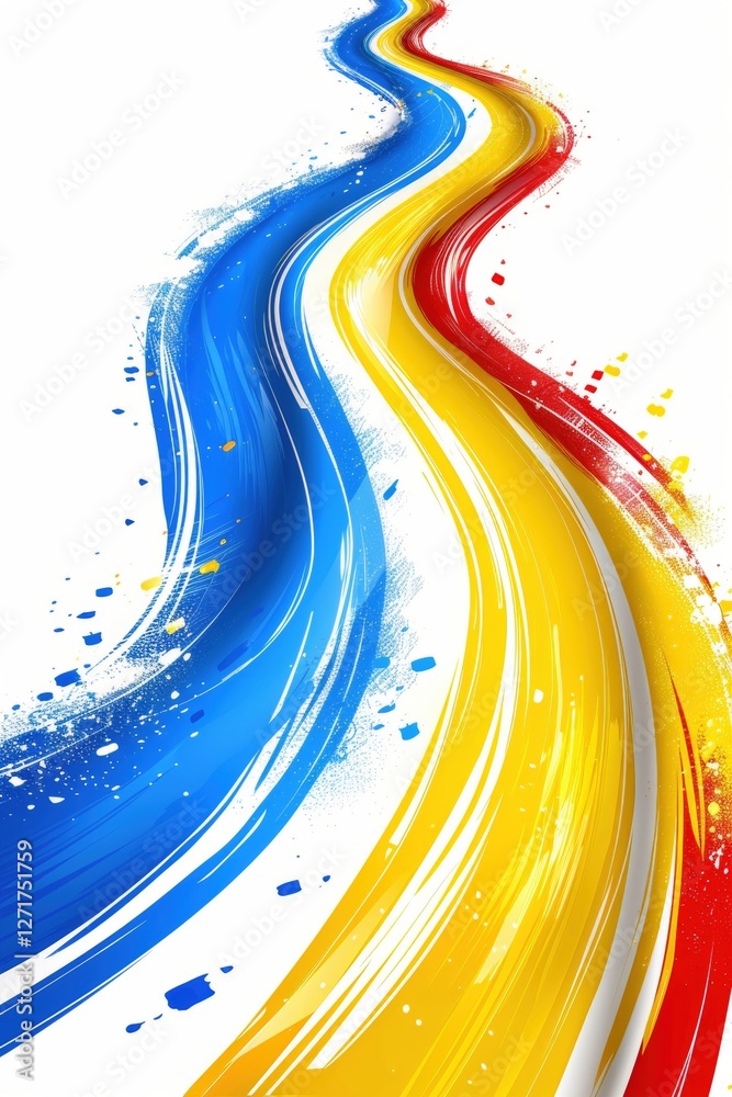 Fototapeta premium Vibrant blue red and yellow lines create a striking contrast against a white background. This minimalist design exudes energy and modernity perfect for various creative projects.