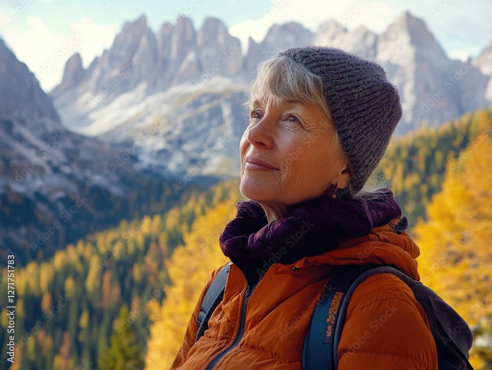 Naklejka premium Woman hiking in mountains