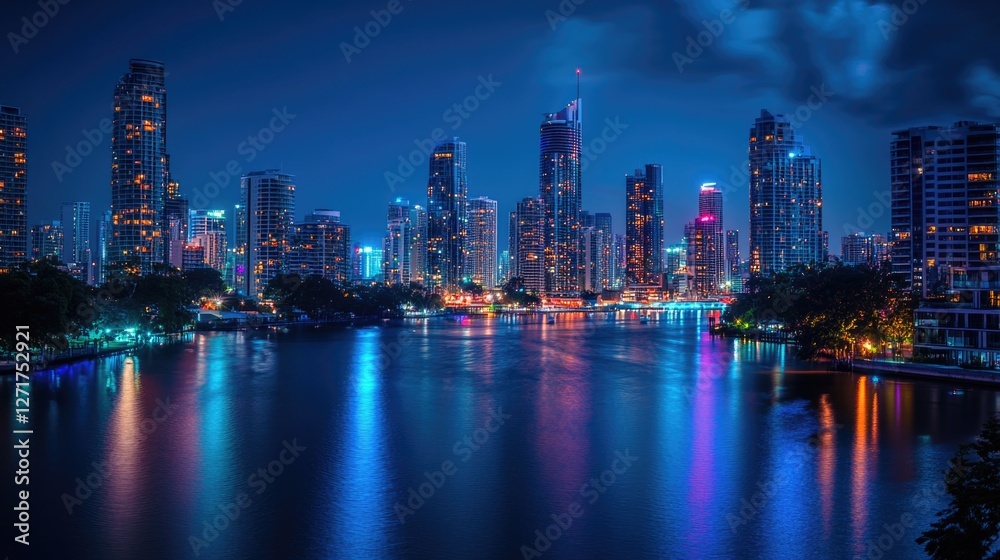 Fototapeta premium City Skyline at Night from River
