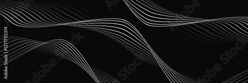 Flowing dots particles wave pattern halftone gradient curve shape isolated on white background