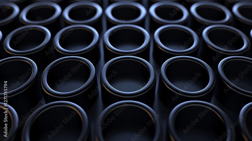 Abstract Matrix of Dark Cylindrical Forms with Metallic Trim Modern Industrial Aesthetics 104 chars Abstract Matrix of Dark Cylindrical Forms with Metallic Trim Modern Industrial Aesthetics 104 chars