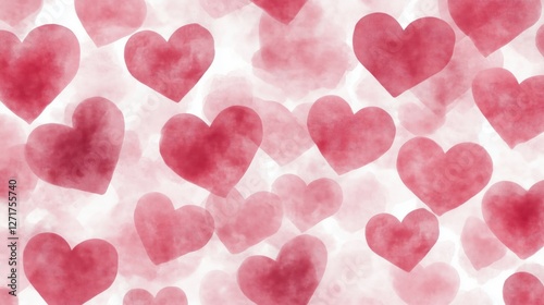 A seamless pattern of red hearts on a soft, light background.