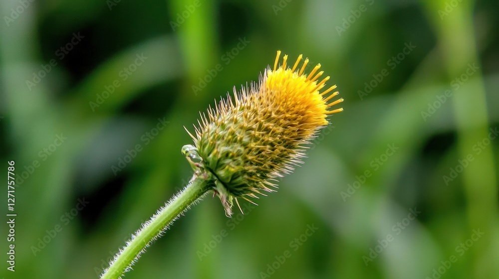 Closeup of a Yellow Flower Bud on a Green Stem Closeup of a Yellow Flower Bud on a Green Stem