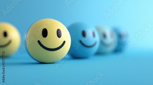 Colorful Smiley Faces on Blue Background for Positive Vibes