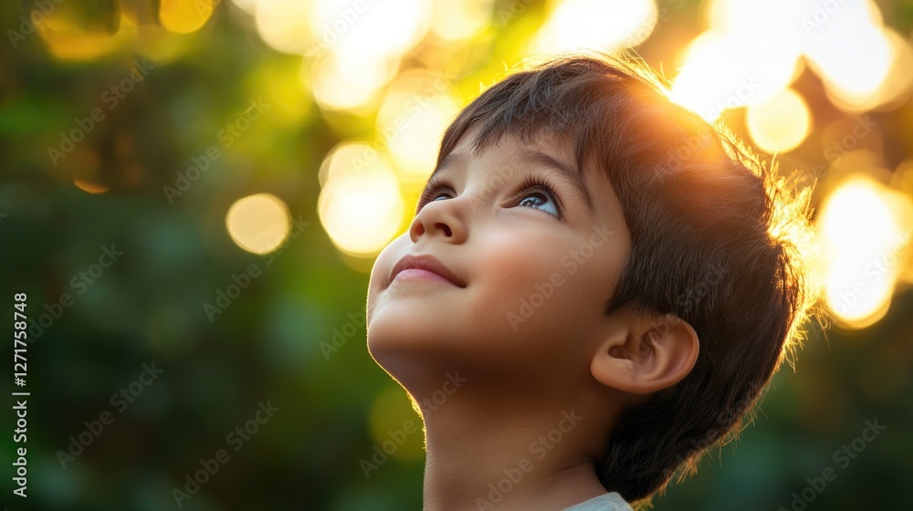 Fototapeta premium Boy Looking Up at Sky