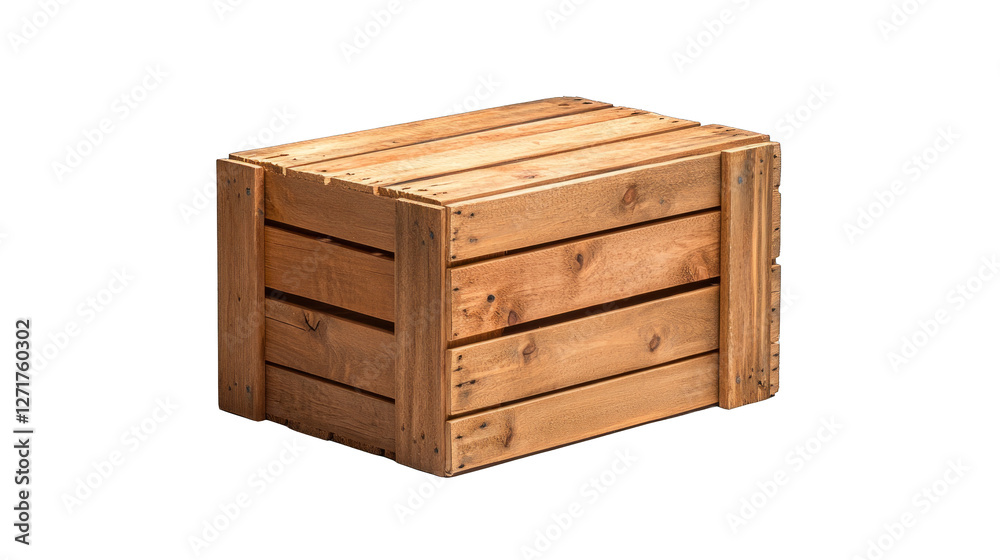 A wooden crate is sitting on a white background A wooden crate is sitting on a white background