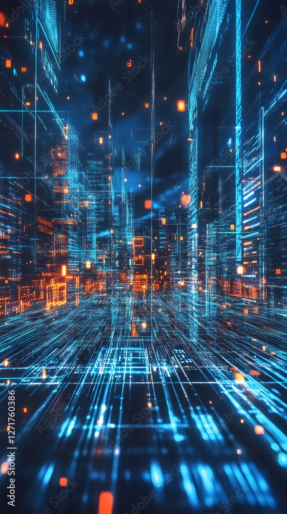 Fototapeta premium Futuristic cityscape made of digital code is representing the metaverse and the future of internet