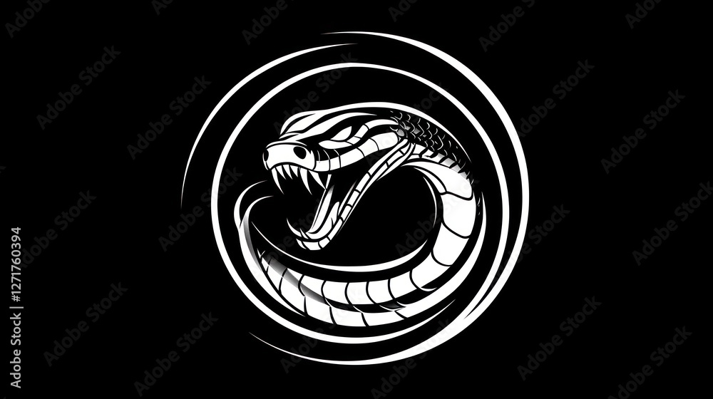 Aggressive snake logo design, graphic art, black and white Aggressive snake logo design, graphic art, black and white