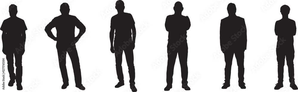 vector; silhouette of front view of group of man standing vector; silhouette of front view of group of man standing