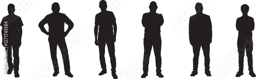 vector; silhouette of front view of group of man standing