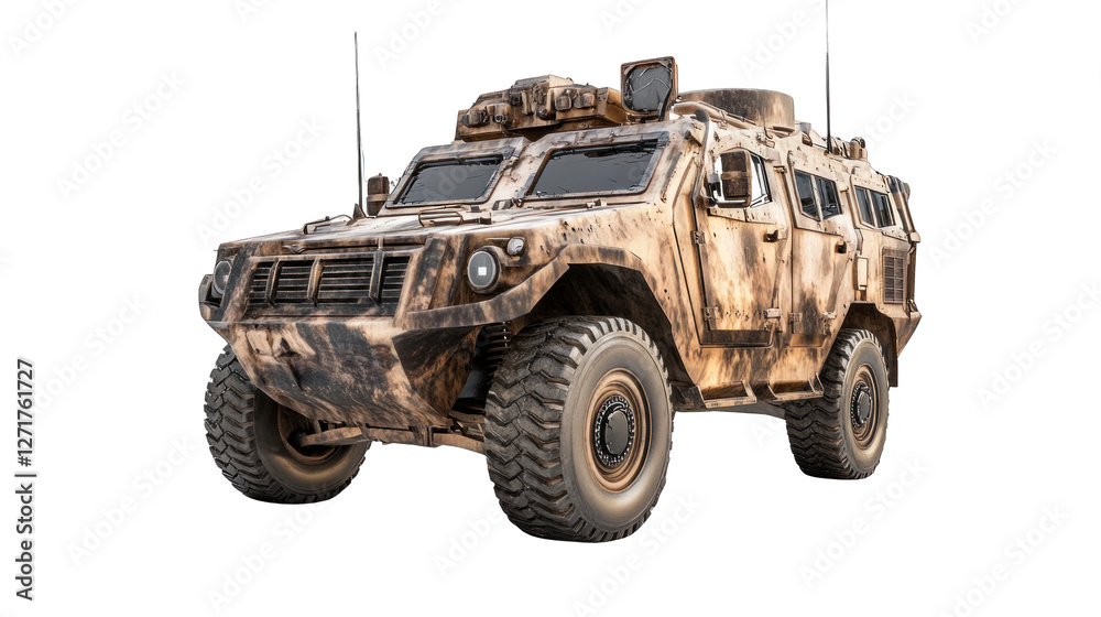 A military vehicle with a tan and brown color