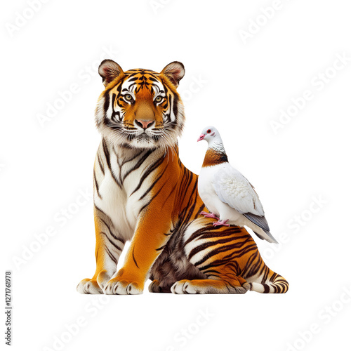 Majestic Tiger with a Dove An Unexpected Friendship