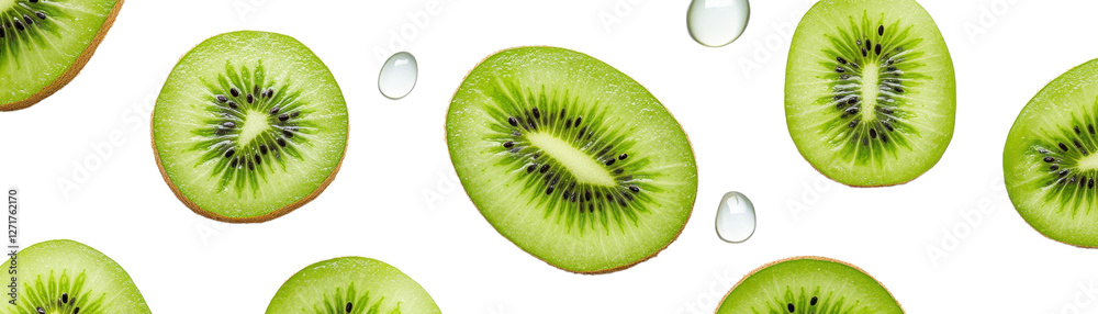 Juicy green kiwi slices on a white background showing the fresh and healthy nature of this tropical Juicy green kiwi slices on a white background showing the fresh and healthy nature of this tropical