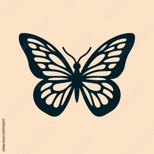 vanessa butterfly silhouette isolate vector on beige background
