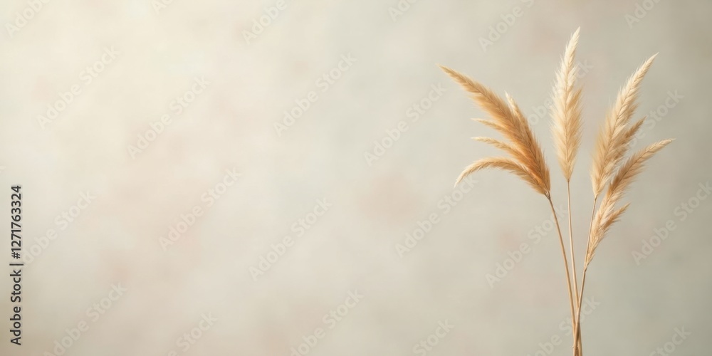 A serene arrangement of dried pampas grass against a muted, textured backdrop provides a minimalist and elegant visual, perfect for design projects needing a touch of natural sophistication and calm.