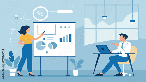 Business Team Analyzing Data Charts on Transparent Background