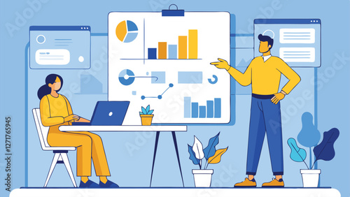 Business Team Analyzing Data Charts on Transparent Background