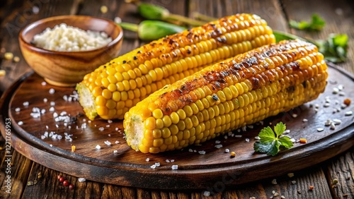 Delicious Grilled Corn on the Cob with Salt and Butter - Vertical Stock Photo