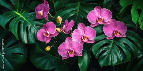 Pink Flowers on Lush Green Plant,