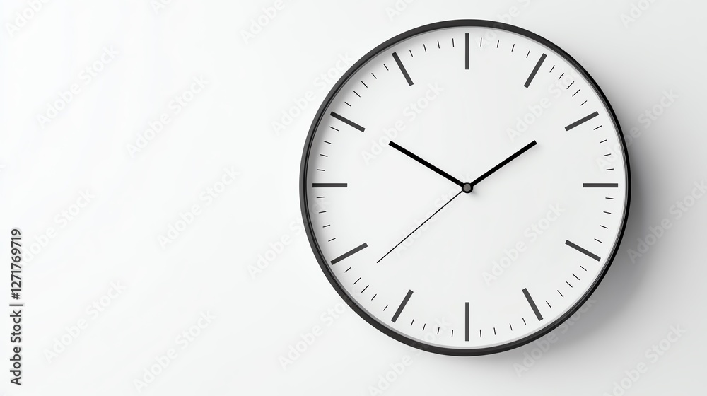 Minimalist wall clock showing time in simple style. Minimalist wall clock showing time in simple style.