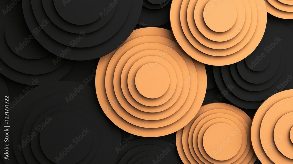 Abstract design featuring layered circles in black and orange, creating a visually striking pattern that adds depth and texture. Abstract design featuring layered circles in black and orange, creating a visually striking pattern that adds depth and texture.