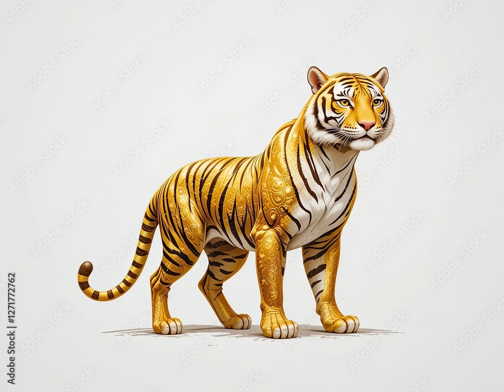 Obraz premium Golden tiger. On a white background.