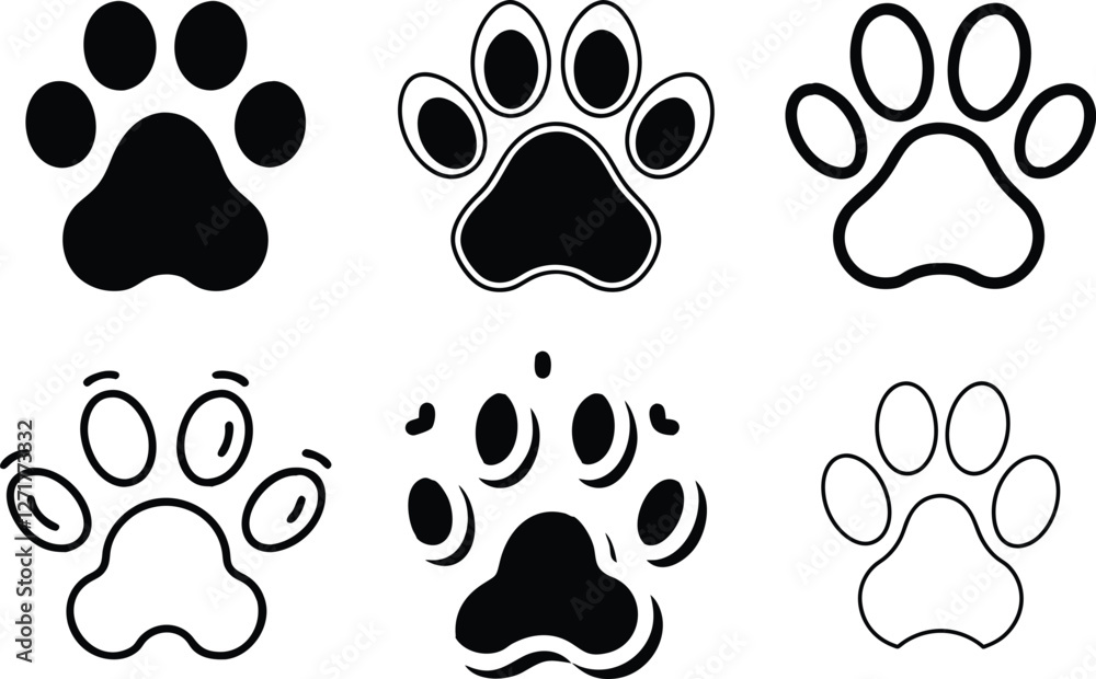 Fototapeta premium Various Stylized Animal Paw Prints Designs