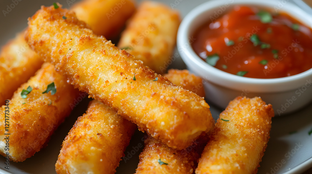 Crispy fried mozzarella sticks with a rich, tangy sweet and sour dipping sauce, creating the perfect combination of savory and sweet. Crispy fried mozzarella sticks with a rich, tangy sweet and sour dipping sauce, creating the perfect combination of savory and sweet.
